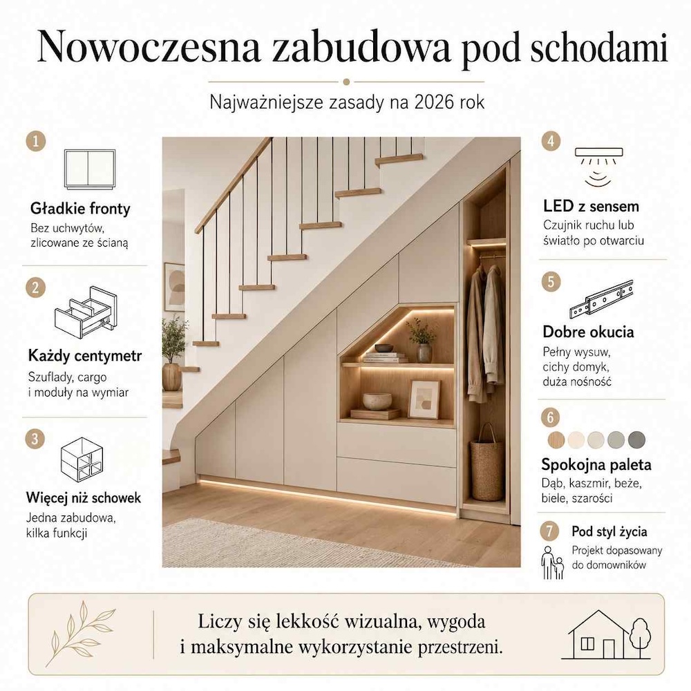 jak powinna wyglądać nowoczesna zabudowa pod schody 