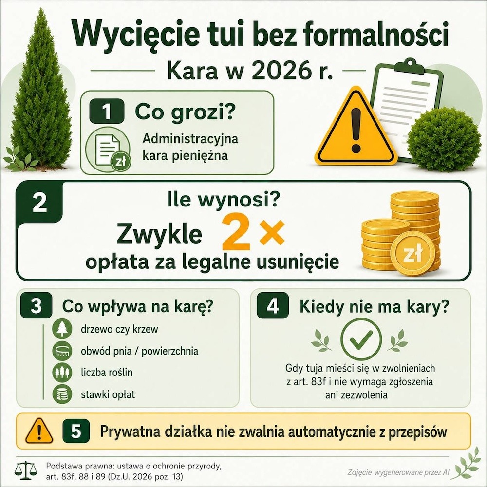 kara za wycięcie tui bez zezwolenia - podstawa prawna 