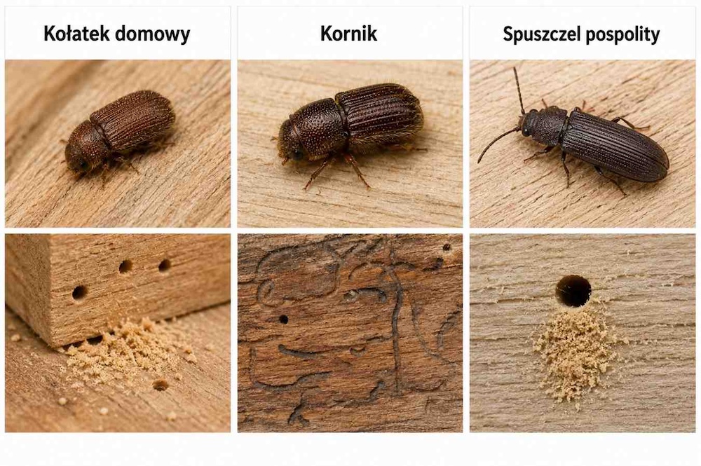 brązowe małe robaki w drewnie