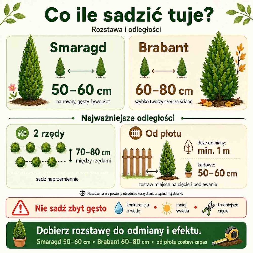 jakie odstępy między tujami 