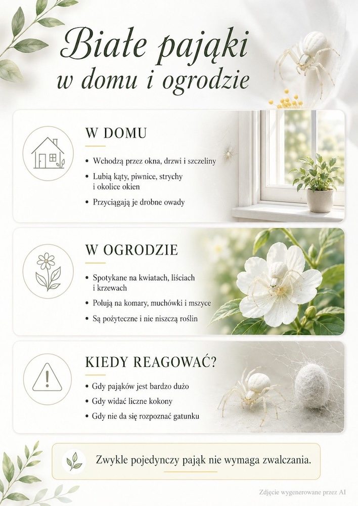 białe pająki w domu i wokół niego białe pająki w ogrodzie i w domu