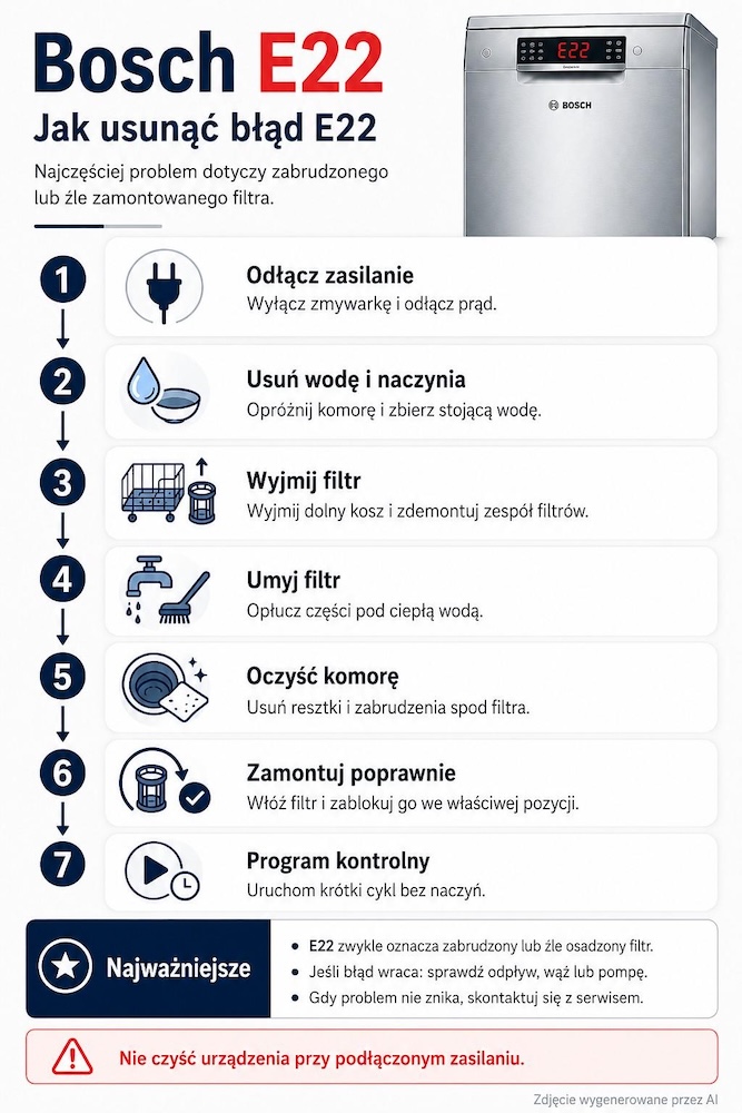 zmywarka bosch - błąd e22 i jego usuwanie 