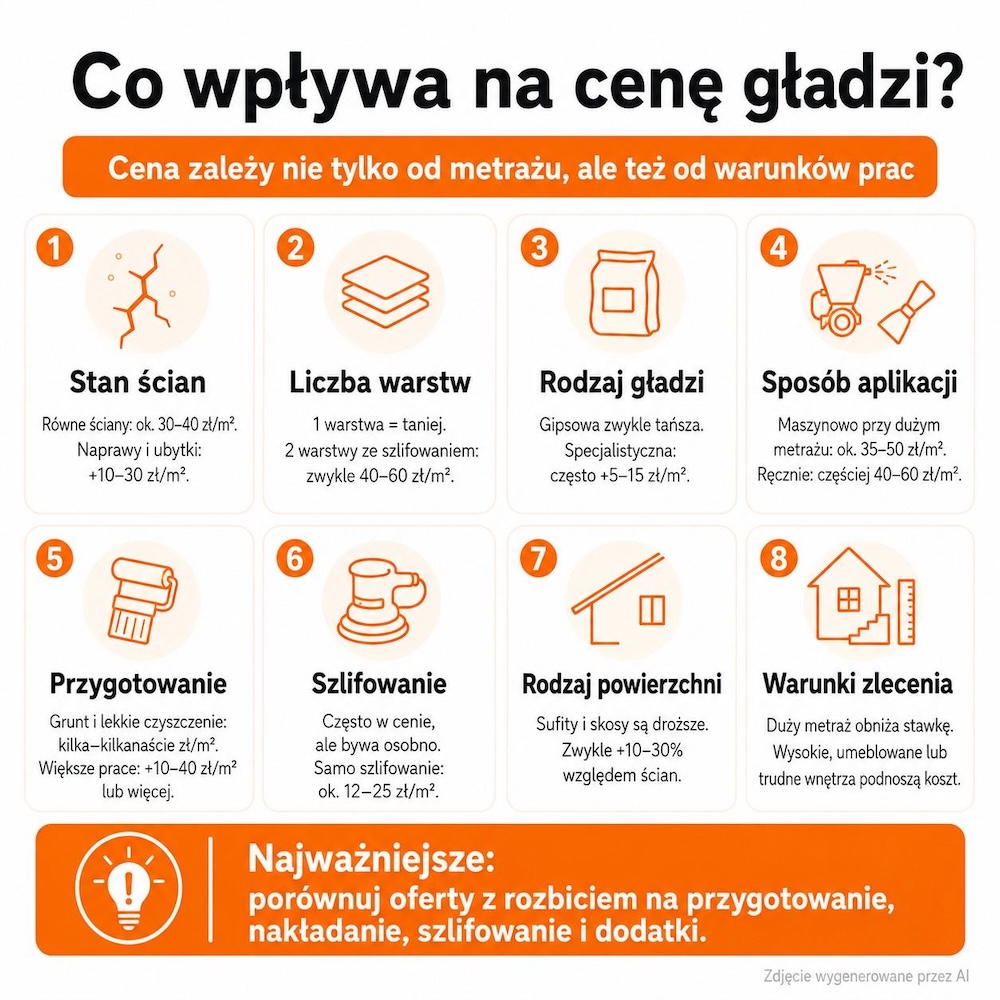 składowe ceny za gładź elementy wpływające na cenę gładzi